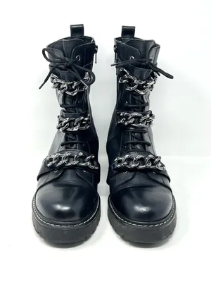 Kurt Geiger London Storm Chain Combat Moto Boots Black Leather EU 40.5 US 9.5 thumbnail 2