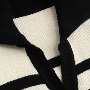 CIDER V Neck Cap Sleeve Sweater Vest Top Casual Trendy Striped Cream Black Sz. S thumbnail 5