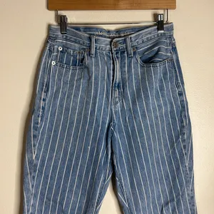 American eagle pin striped high rise mom‎ denim ankle jeans size 4 festival cute thumbnail 3