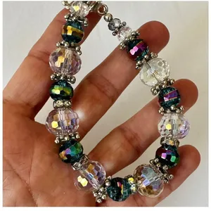 Clear and iridescent crystal beaded bracelet thumbnail 6