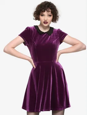 Hot Topic Velvet Dress Large Stretch Purple Halloween Costume Wednesday Core thumbnail 1