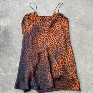 Zara Animal Print Satin Slip Top Dress New Womens Large Brown thumbnail 4