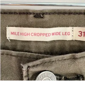 Levis Mile High Cropped Wide Leg Pants Olive Green Button‎ Fly Womens 31 thumbnail 5