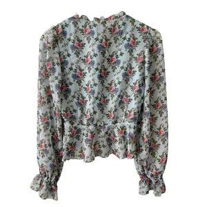 NWT Lulus Undeniably Darling Light Blue Floral Chiffon Balloon Sleeve Top XS thumbnail 6