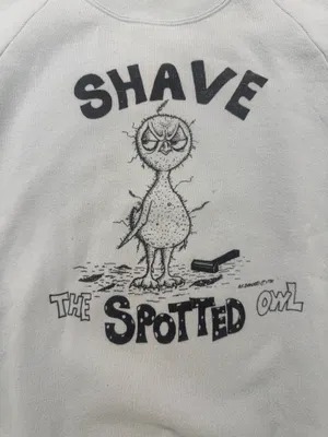 Vintage 1990 Shave The Spotted Owl Sweatshirt Logging Satire Jerzees USA L thumbnail 2