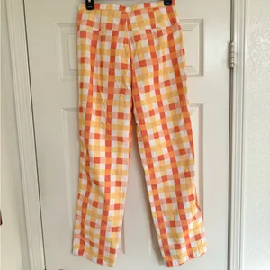 Free People She's All That Printed Checker Pants Orange‎ Yellow White 4 High Rise thumbnail 8