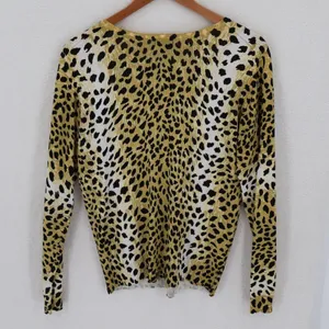 Leopard Animal Print Cardigan Sweater Womens Size M Yellow Black Cheetah thumbnail 6