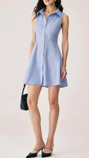 Rihoas Blue Striped Button Mini Dress Size XS thumbnail 3