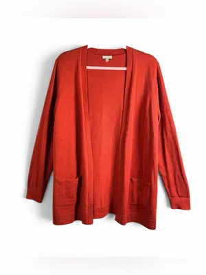 TALBOTS Burnt Orange 100% Cotton Open-Front Pocket Sweater Cardigan, Medium thumbnail 2
