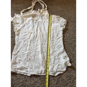 White House Black Market Silk Stretch Button Up Shirt Blouse Ivory Size 14 NWT thumbnail 7