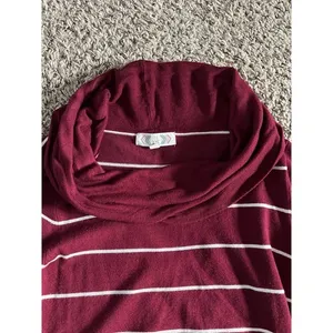 Pink Rose Cowl Neck‎ Quater Sleeve ruched Maroon/white strip sweater size large thumbnail 2