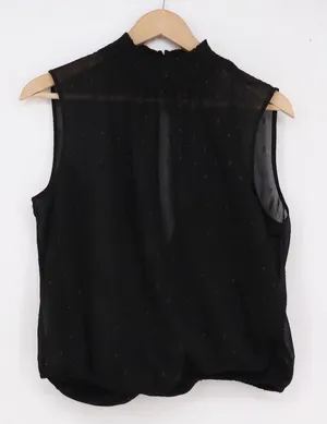 Express Black Swiss Dot Mock Neck Sleeveless Blouse Keyhole Back Medium thumbnail 1