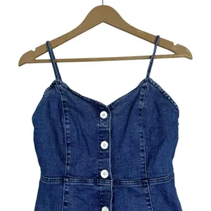 Zara TRF Authentic Denim Button Front Mini Dress Dark Wash Blue 90s Style Size M thumbnail 2