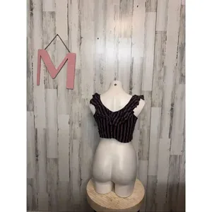 Ambiance Striped Ruffle Crop Top Size Medium Tie Front Sleeveless Boho Festival thumbnail 3