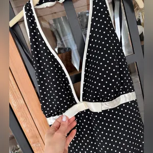 Ruby Rox Vintage Y2K Polka Dots Halter Dress Empire waist bow Tulle Hem retro midi sexy thumbnail 9