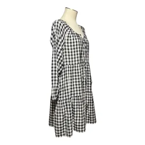 Gap Cotton Tiered Black White Gingham Plaid Mini Dress Medium thumbnail 5