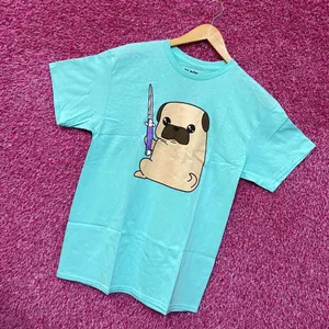 Kawaii Pug the Thug Butterfly Knife Doggo Black Matter Tee L thumbnail 3