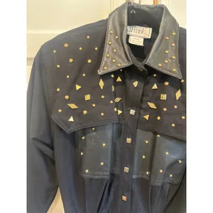Vintage 80's d. Frank Black Studded Western Dress Leather Trim rodeo Size 8 thumbnail 2