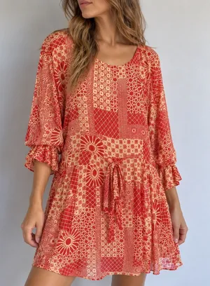 Anthropologie Eva Franco Tasari Orangs Patchwork Mini Dress Size 8 Boho Indie thumbnail 1