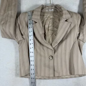 Reformation XS Tan Pinstripe Cropped‎ Blazer Single Button Deadstock Viscose thumbnail 6