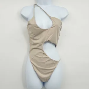 Riot Swim Womens‎ Blaise Tan Cutout Asymmetrical Minimalist One Piece Swimsuit M thumbnail 2