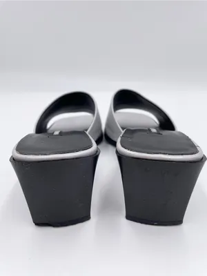 Vintage 90s Y2K Nine West Silver Square Toe Sandal Heels Size 5.5 Retro 2000s thumbnail 7