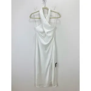 Lulus Beyond Classy White Satin Halter Midi Dress Wedding Bridal Medium NWT thumbnail 6