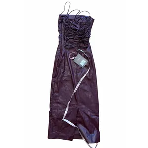 HOUSE OF CB Jalena Wine Jalena Lace-Up Back Faux Leather Cocktail Dress XS NYE thumbnail 4