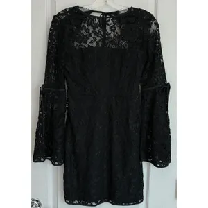 Express Womens 2 Black Floral Lace‎ Bell Sleeve Open Back Mini Dress thumbnail 11