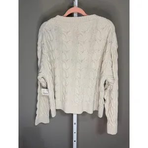 Free People Washed Cable V-Neck Knit Sweater Cream XL NWT Quiet‎ Luxury thumbnail 9