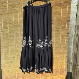 Bila Rayon Black Embroidered Tiered Bohemian Skirt Sequins Large thumbnail 6