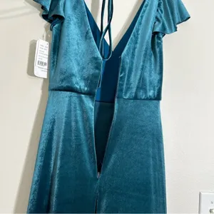 NWT After Six Lux Velvet V-Neck Maxi‎ Low V-Back Flutter Sleeves Dress 0 thumbnail 9