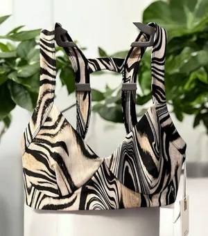 Good American NWT Strap Back Halter Bra Zebra Print Size Small thumbnail 1