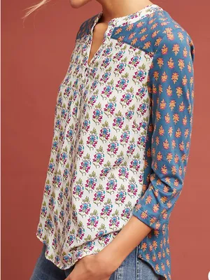 EUC Anthropologie Maeve Mandan Mixed Print Top Size Medium thumbnail 2