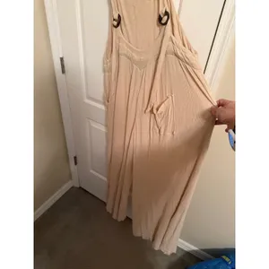 Free People‎ Jumpsuit Womens Medium FP Beach Beige Linen Blend Wide Leg Ribbed thumbnail 5