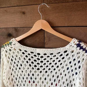Debut Crochet Granny Square Tie Front Crop Cardigan Boho Festival XS thumbnail 8
