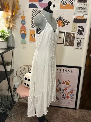Abercrombie & Fitch White Open Back Button Front Maxi Dress thumbnail 6