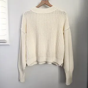 Free People XL Bell Song Sweater Ivory Boxy Fit Relaxed Rib Thick Crew Neck thumbnail 3