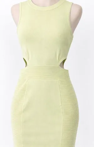 Guess Mini Dress Women S‎ Lime Green Ribbed Knit Side Cutout Bodycon Sleeveless thumbnail 1