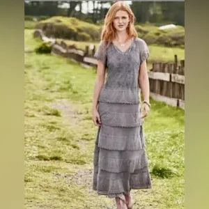 Sundance Sz 10 Women Maxi Dress Lace Tiered Linen Embroidered Whimsy Fairy Boho thumbnail 3