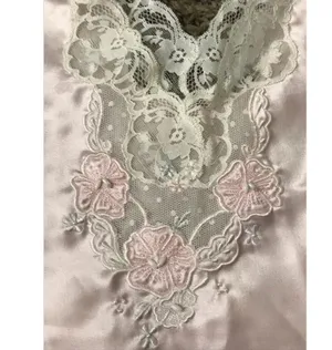 Vintage light pink sleep top with adorable dainty lace, bead, and flower details thumbnail 9