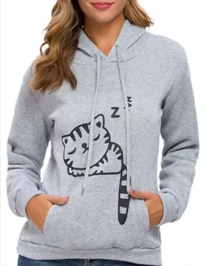 Sleeping Kitty Hoodie Gray Size XL thumbnail 1