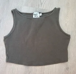 Princess Polly Olive Ribbed Crop Tank Top thumbnail 1