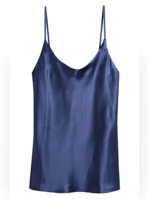 Reformation Lila Silk Top in Navy NEW S thumbnail 6