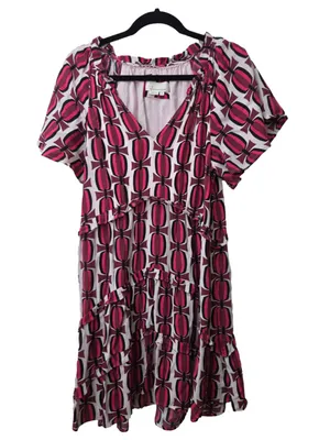 Anthropologie Robin Tiered Mini Dress Women’s Size M Red Beige Geometric Print thumbnail 3