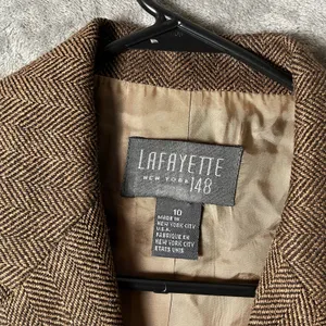 Lafayette 148 Academia Brown Herringbone Blazer Size 10 Office‎ Career Wool Silk thumbnail 3