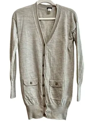 J. Crew Merino Wool Button Up Tunic Cardigan XS thumbnail 1