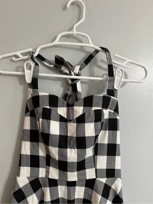 Topdress Black White Gingham Backless Halter Dress Size Small Retro Trad Wife thumbnail 5