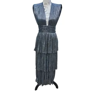 Sabina Musayev Bonita Dress Metallic Tiered Midi Plunge Sleeveless‎ Size XS thumbnail 2