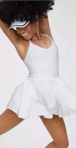 NEW OFFLINE BY AERIE Tennis Dress White Sleeveless Ruffle Hem LARGE Soft Support thumbnail 1